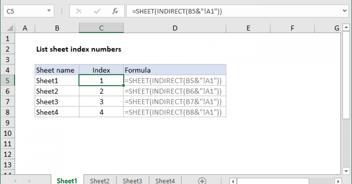 List sheet index numbers Excel formula Exceljet